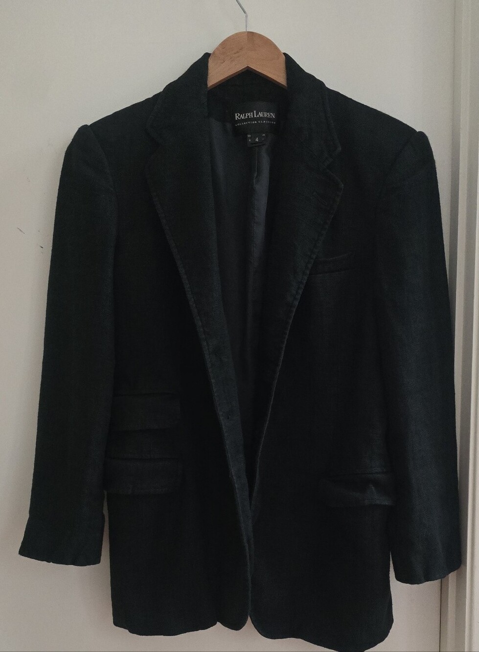 Vtg Ralph Lauren Collection Classics Linen Blazer Jacket Black Size 4 USA Made